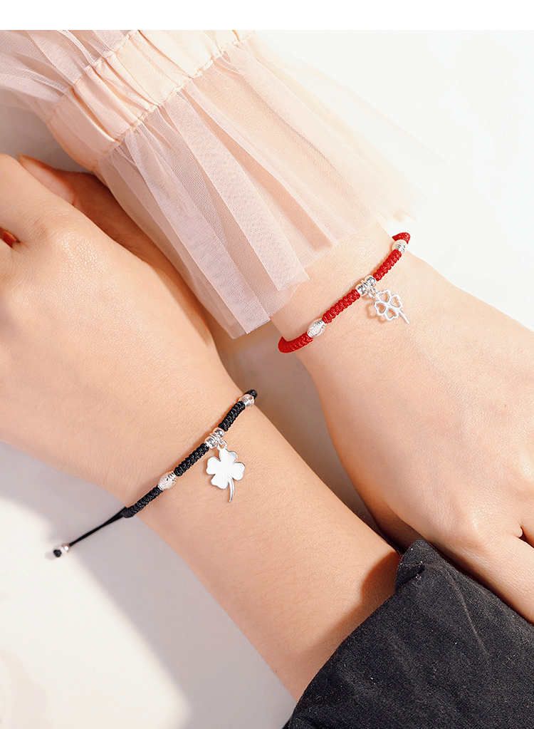 命年手工编织手绳银情侣一对定情信物 四叶草情侣【手链】一对【图片