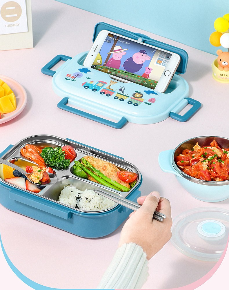 316不锈钢儿童饭盒小学生分隔型防烫带盖保温分格餐盒上班族便当绿色