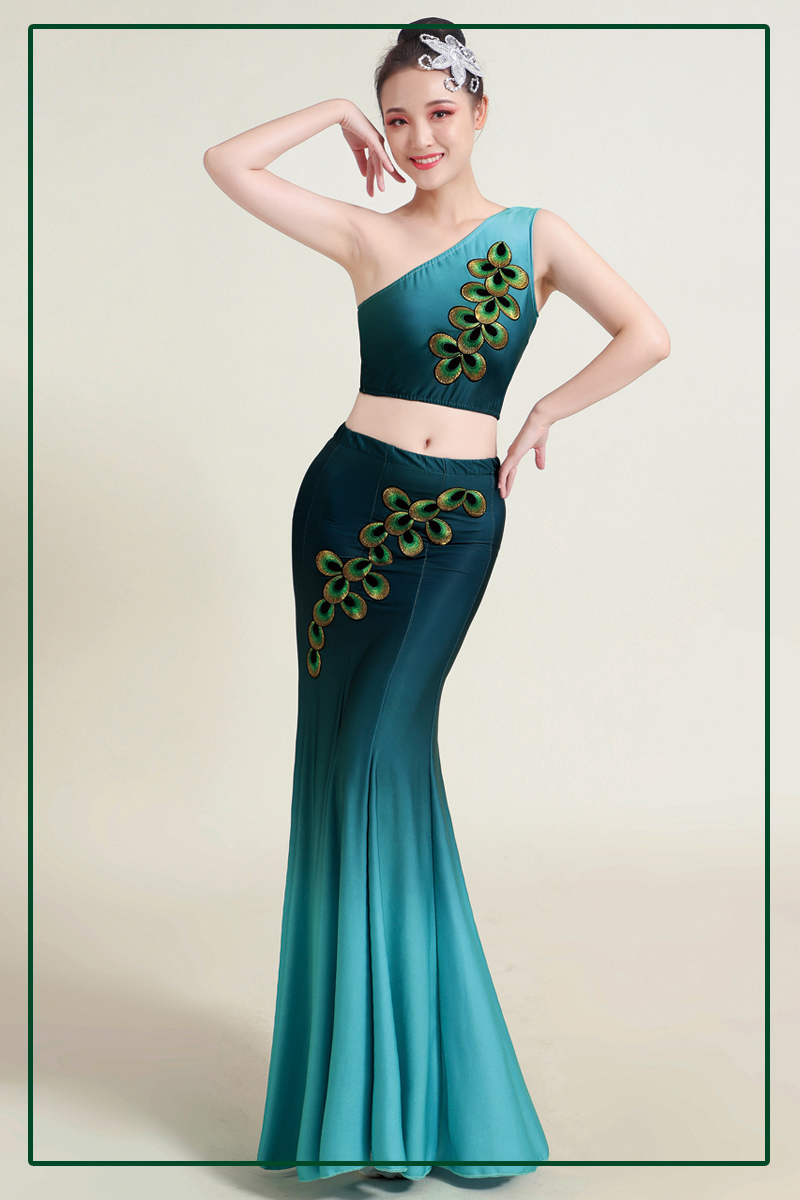 傣族舞练习裙2022新款成人舞蹈服装演出服女云南孔雀舞包臀鱼尾裙艺考