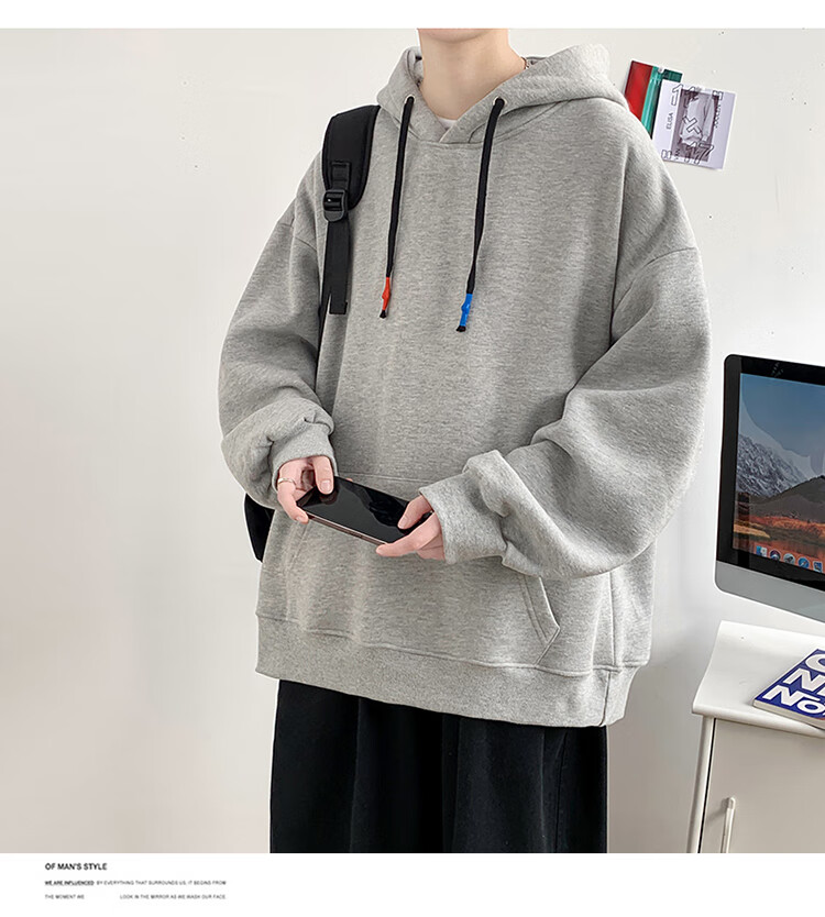 mcr jodn mcr jodn青少年基础款深灰色连帽卫衣男兜运动帽衫春秋季潮