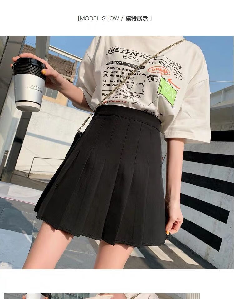 2022新款黑色百褶裙女春夏短裙高腰显瘦a字半身裙学生裙子学院白色