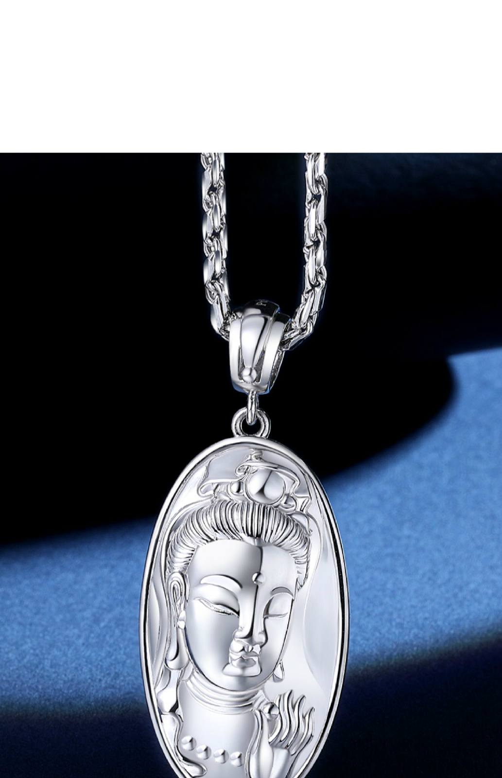 迎彩钻铂金观音吊坠男pt950时尚白金挂坠铂金项链男士项坠平安无事牌s