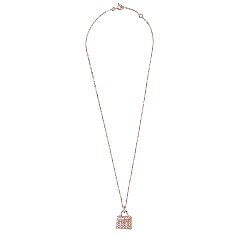 mhermes爱马仕18k玫瑰金镶钻kellyamulette女士项链3840cm02