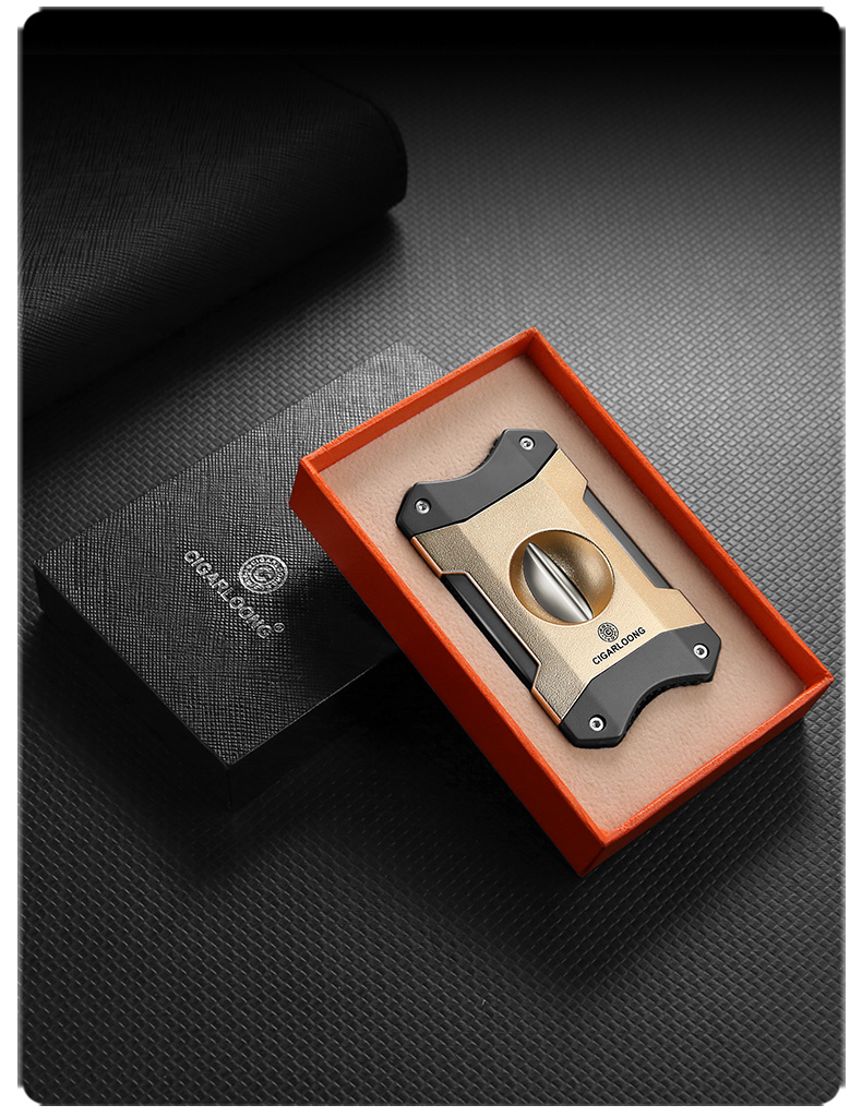 雪茄剪古巴雪茄v型剪刀克虏伯不锈钢半自动摁压式雪茄钳大口径 簧色