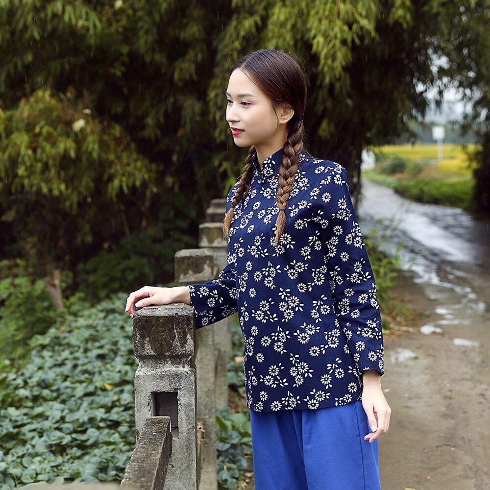 秉藜 阿庆嫂演出服村姑服装女棉碎花衣服乡村风怀旧服装村姑农村衣服