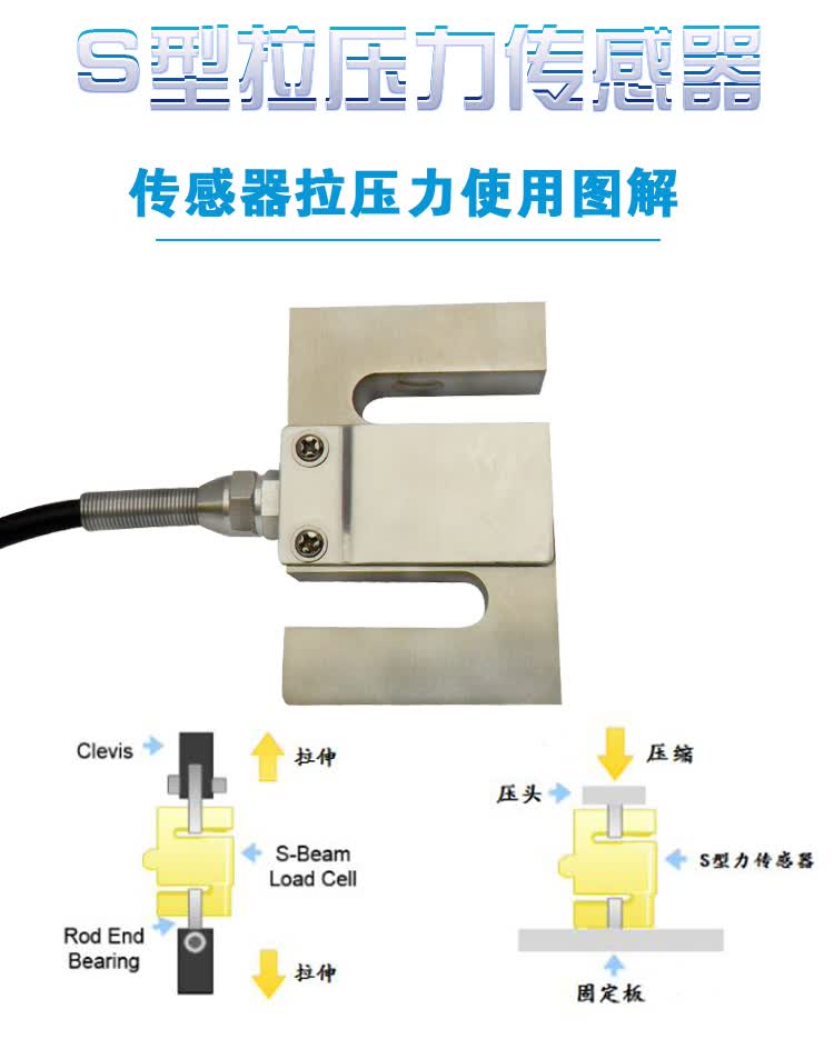 s型拉压力传感器高精度称重传感器300kg500kg1t测力重量传感器定制 加