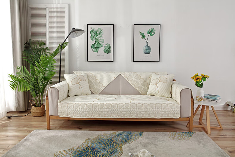 悠画四季棉布沙发垫通用防滑纯棉简约现代布艺坐垫实木感冬款芸花灰色