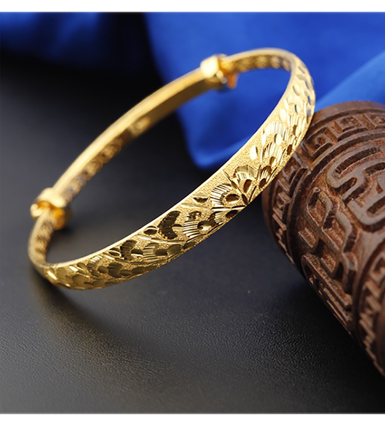 老凤凰 黄金手镯女款金手镯实心足金镯子雀羽推拉活口设计 30.