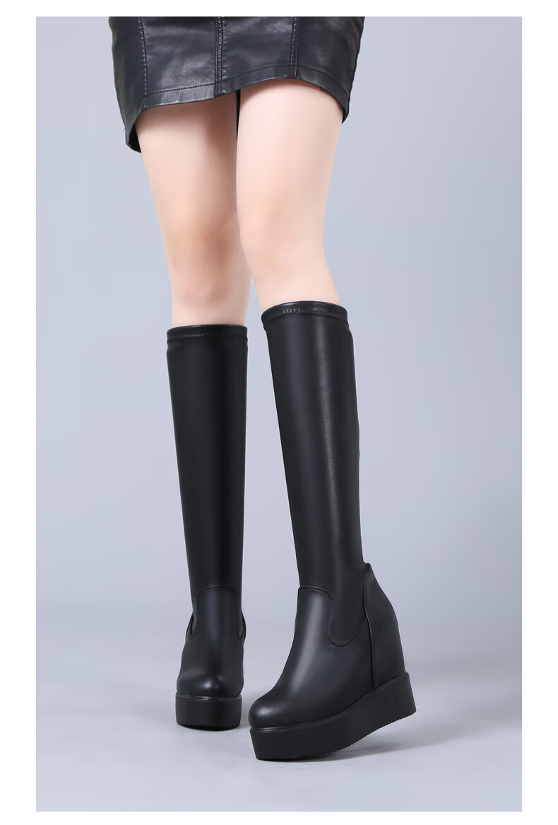 伪娘高跟鞋长筒靴男动漫伪娘鞋子魏无羡花城内增高厚底长筒靴过膝皮面