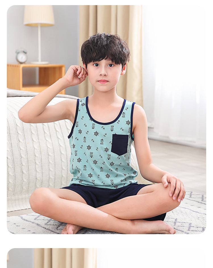 儿童背心男孩男童纯棉打底小学生无袖上衣男孩夏季休闲卡通内衣薄款