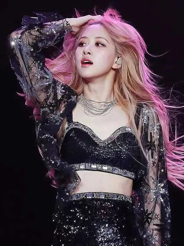 blackpink同款打歌服rose朴彩英同款吊带裙子亮片ds演出服blackpink