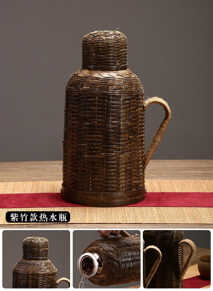 京选品质竹编小暖壶开水瓶复古小暖壶木塞壶老式暖瓶