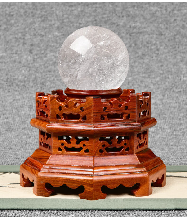 脉秀 红木水晶球底座可旋转葫芦蛋雕核桃球夜明珠凹槽实木雕刻托架