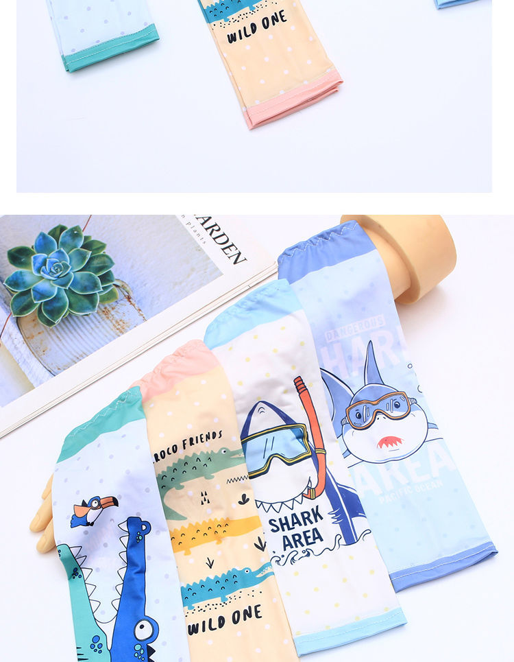 善水上境儿童防晒袖套儿童冰袖防晒夏季男女童可爱卡通冰丝套袖宝宝