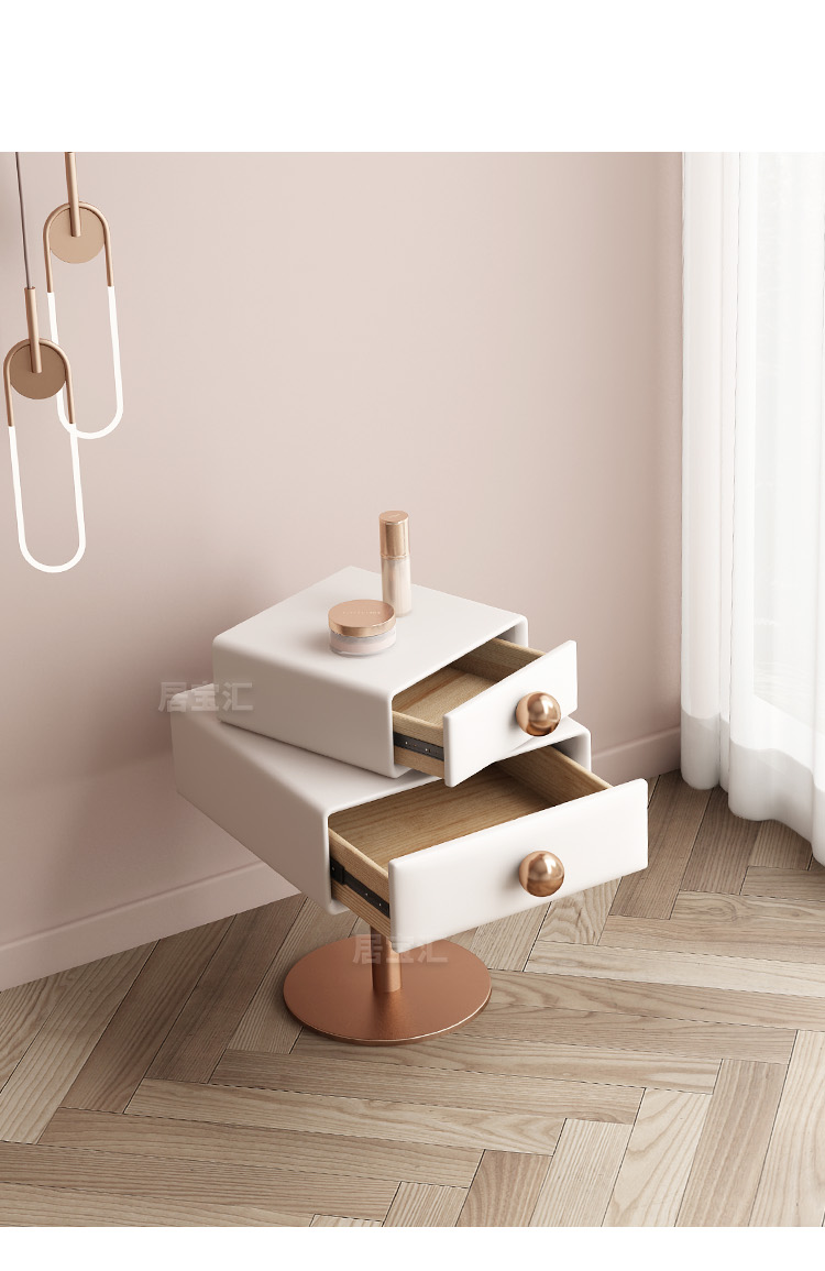 居宝汇方糖床头柜轻奢全实木创意奶油风ins小型40cm宽铁艺卧室床边柜