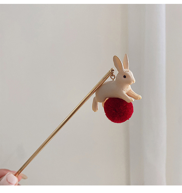 少女古风发簪简约可爱玉兔盘发器日系发钗气质日常簪子复古优雅发夹