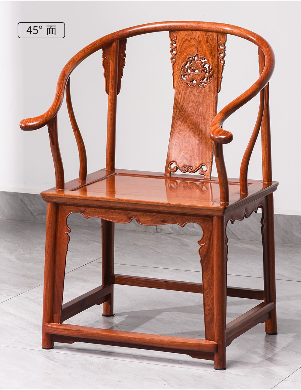 家具缅甸花梨学名大果紫檀麒麟圈椅三件套实木明式经典会客椅主椅单个