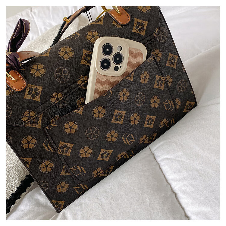 大号托特包单肩包2022秋冬新款女包百搭大容量老花单肩包简约经典大气