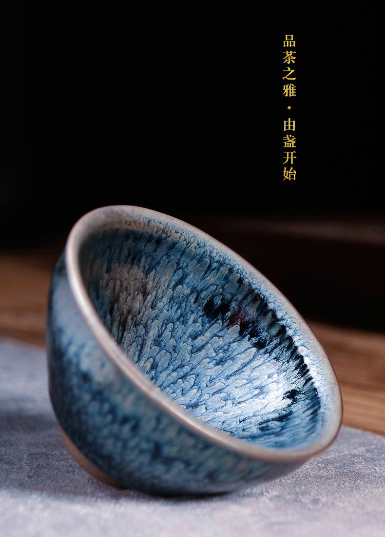 神州之韵建盏百花盏天目盏茶盏铁胎主人杯茶具手工茶品茗杯百花盏束口