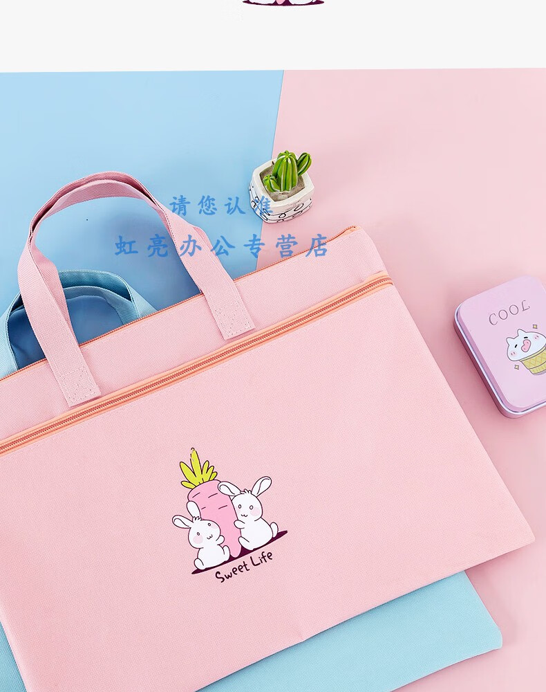 chaiyao手提文件袋a4拉链儿童补习袋大容量多层帆布防水卡通小学生用