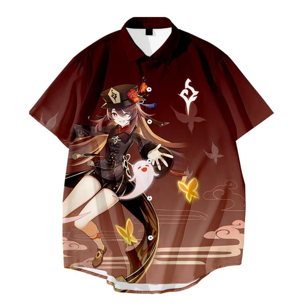 服饰内衣>男装>衬衫>麟月>动漫原神胡桃短袖衬衫游戏周边开衫男护摩之