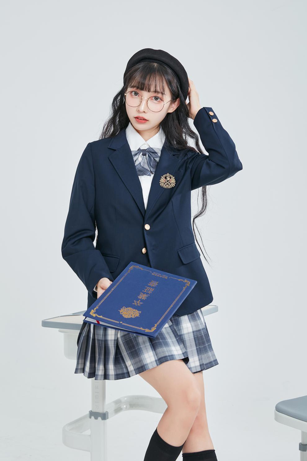 御茶家玫瑰礼赞西服jk外套校供黑灰西装原创制服女秋冬上衣灰色xl