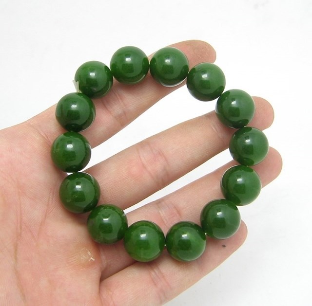 爱优美天然和田玉手链羊脂玉圆珠散珠昆仑碧玉手串菠菜绿手镯佛珠念珠