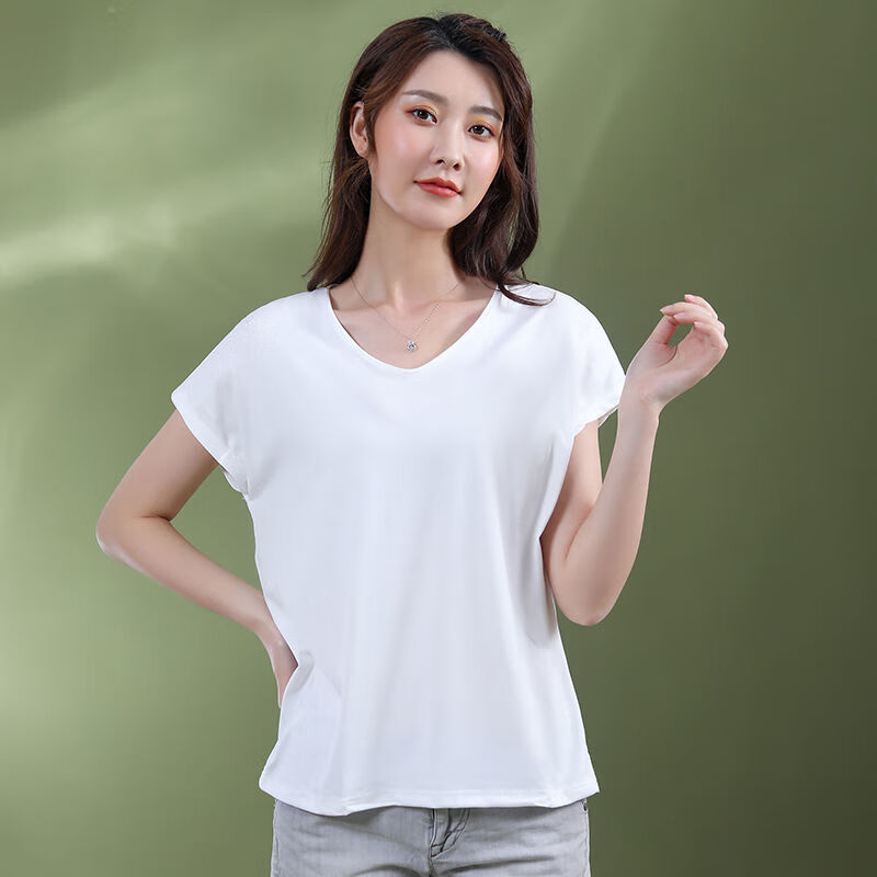 短袖t恤女夏季上衣12件装莫代尔短袖t恤女v领2022新款韩版打底衫宽松
