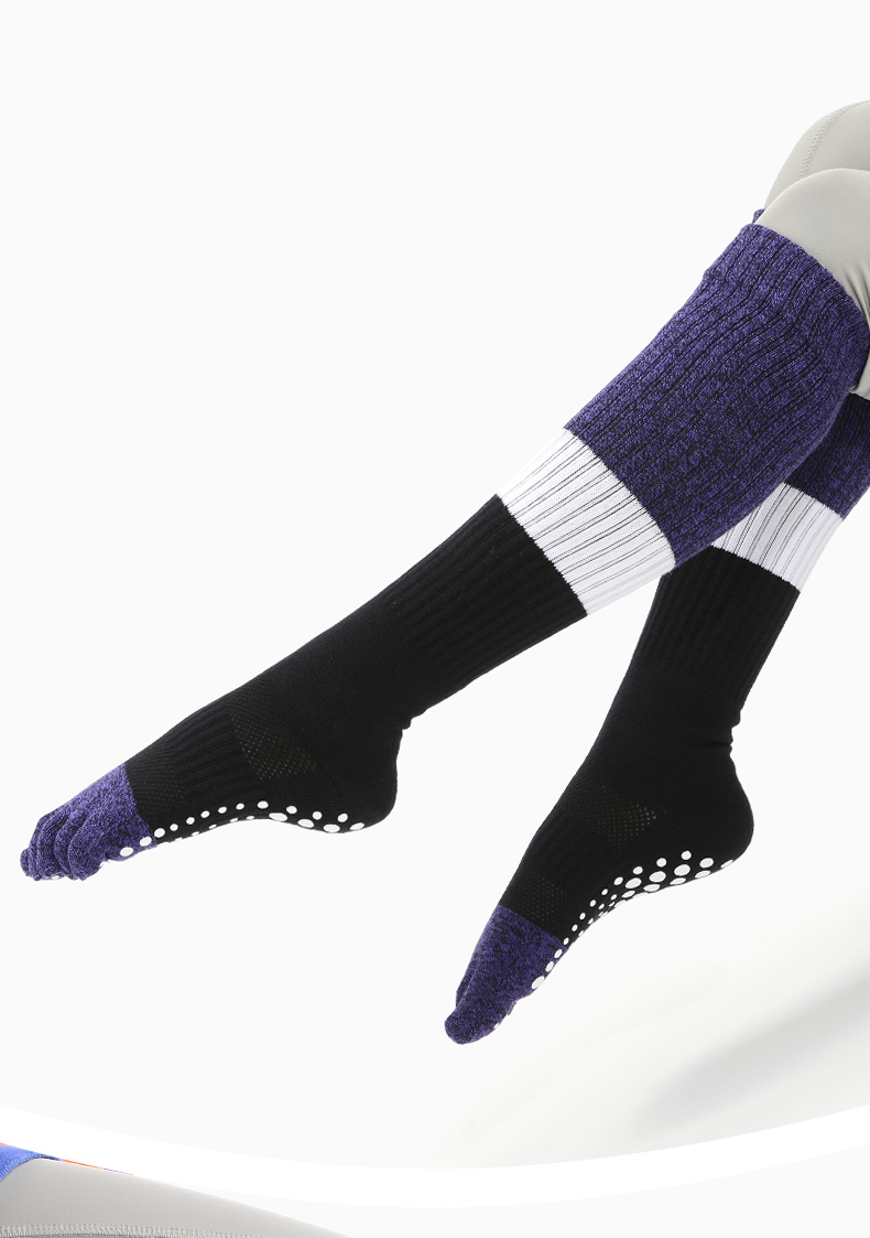 2022新款meikan瑜伽长筒袜子女深紫色高筒护腿五指袜防滑舞蹈瑜伽袜