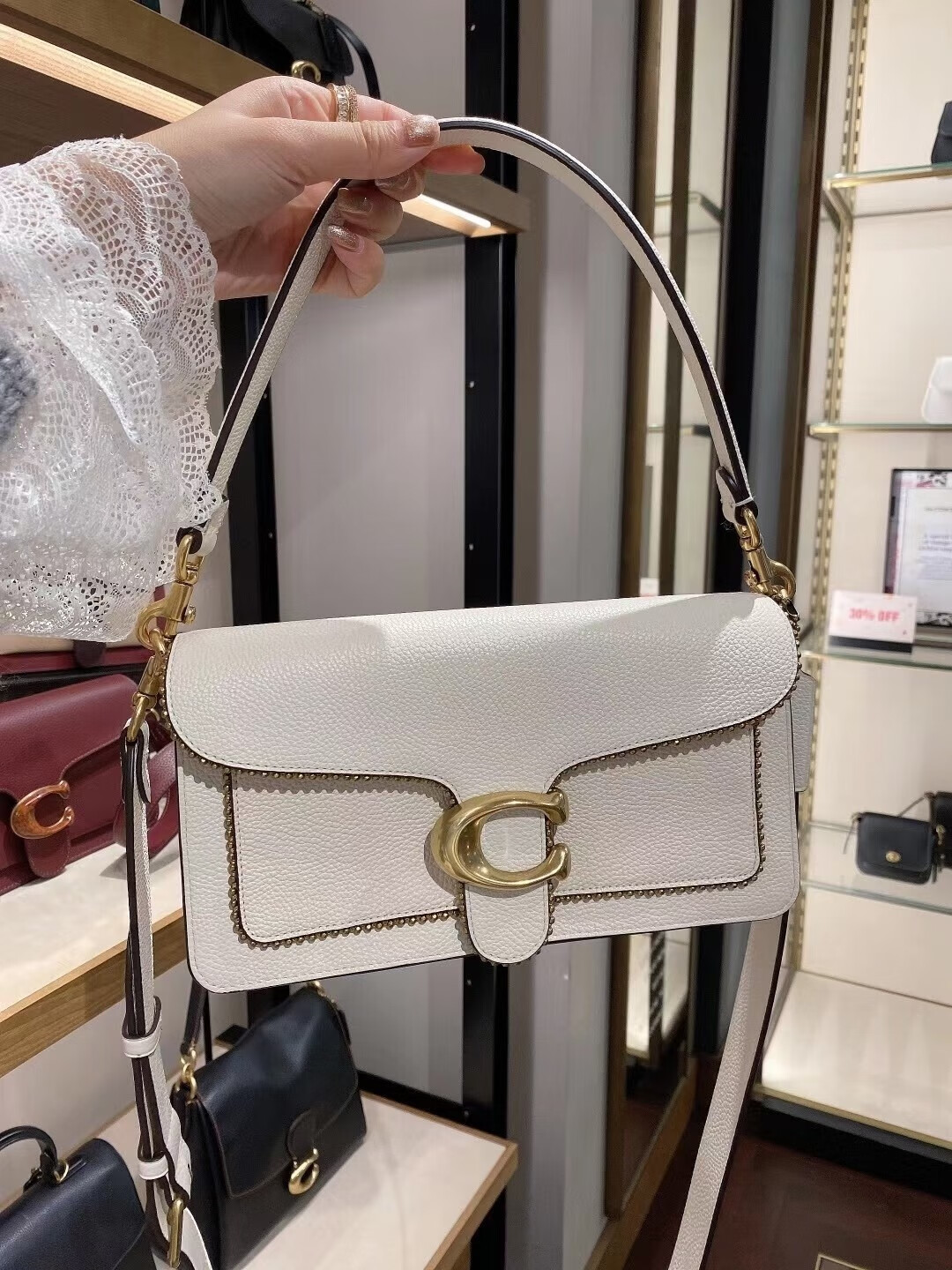 coach/蔻驰女包tabby26白色老花铆钉单肩斜挎手提酒神包 香布雷【图片