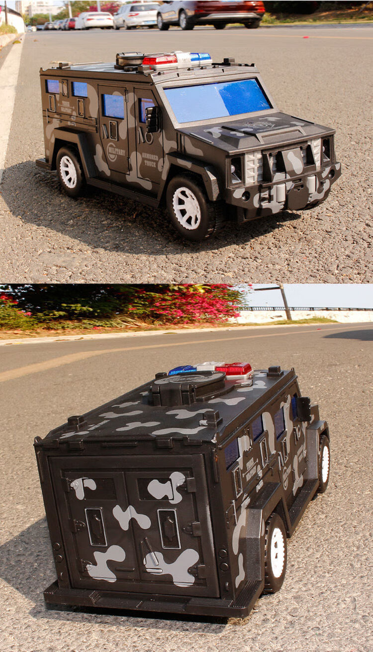 运钞车玩具儿童迷彩电动警车音乐灯光运钞车悍马越野警车男女孩存钱罐