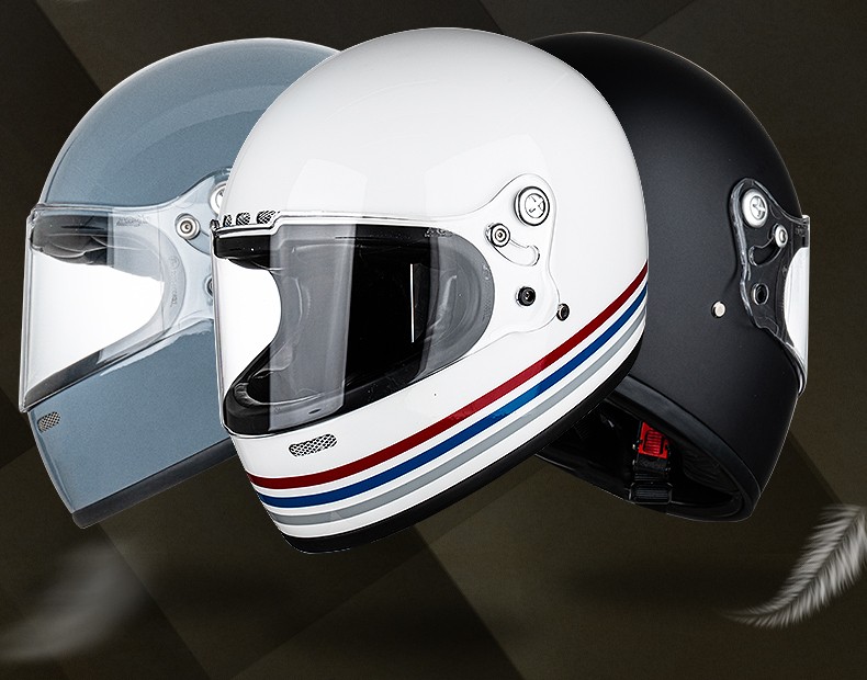 vecchio复古全盔男摩托车头盔3c安全认证哈雷头盔玻璃钢机车装备亮黑