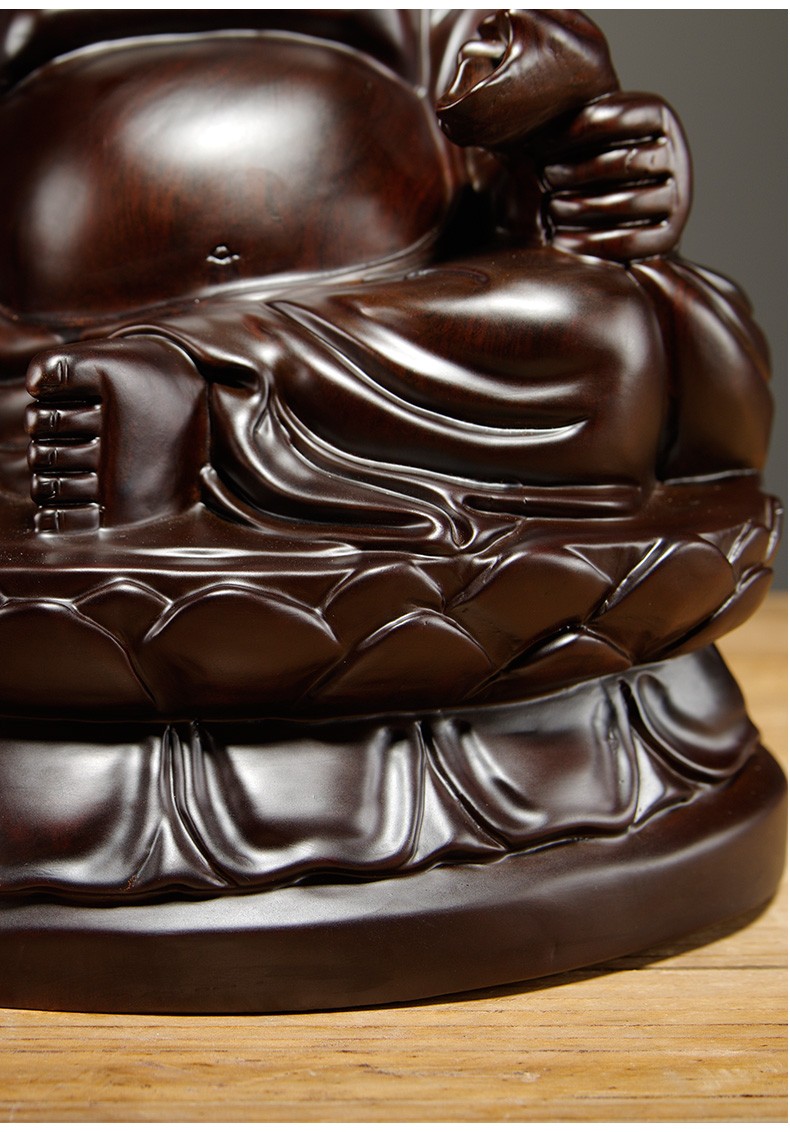 浣彩黑檀木雕弥勒佛像摆件元宝坐莲笑佛实木雕刻家居红木工艺品送礼品