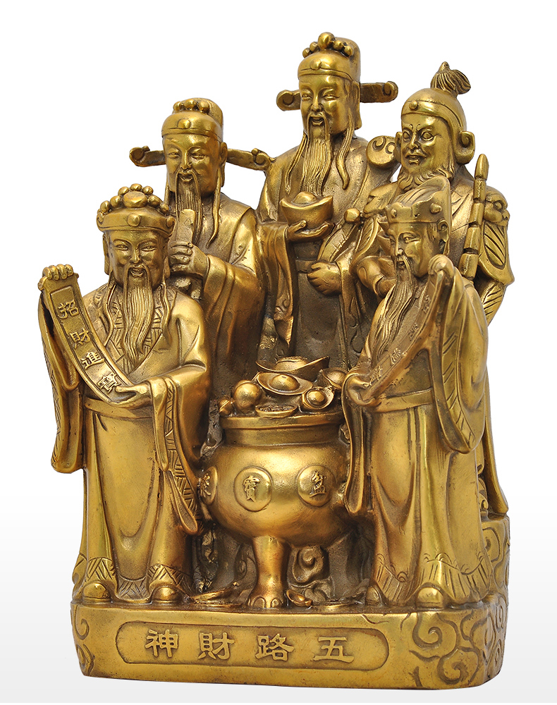 五路财神佛像供奉摆件铜像聚宝盆大号财神爷像家居风水店铺 五路财神