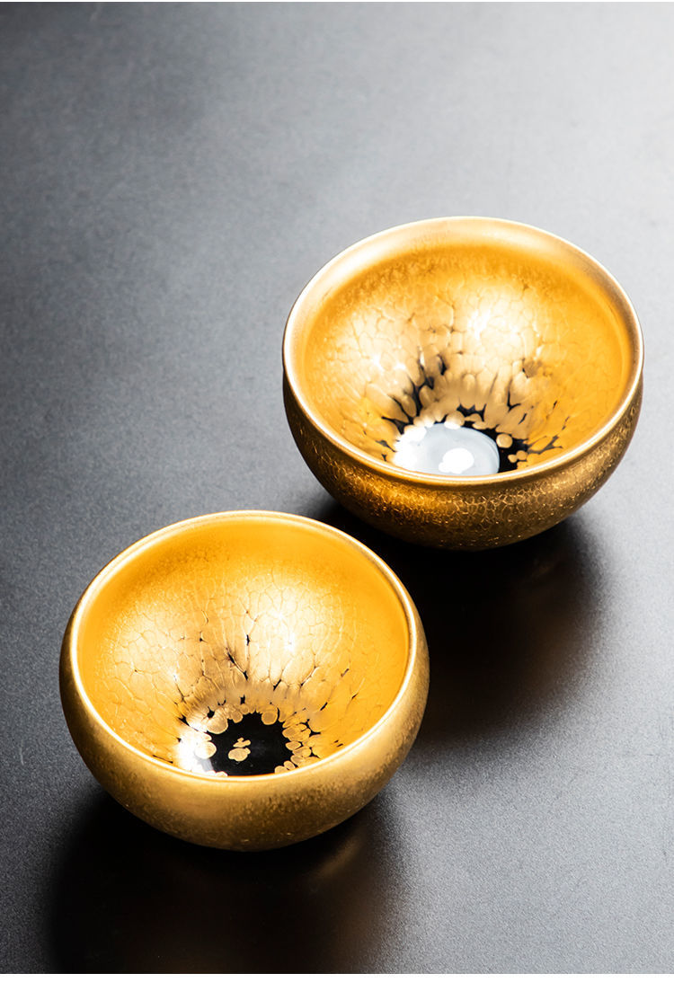 黄金建盏金油滴建盏名家手工鎏金杯家用送礼品茶杯建阳铁胎主人杯生日