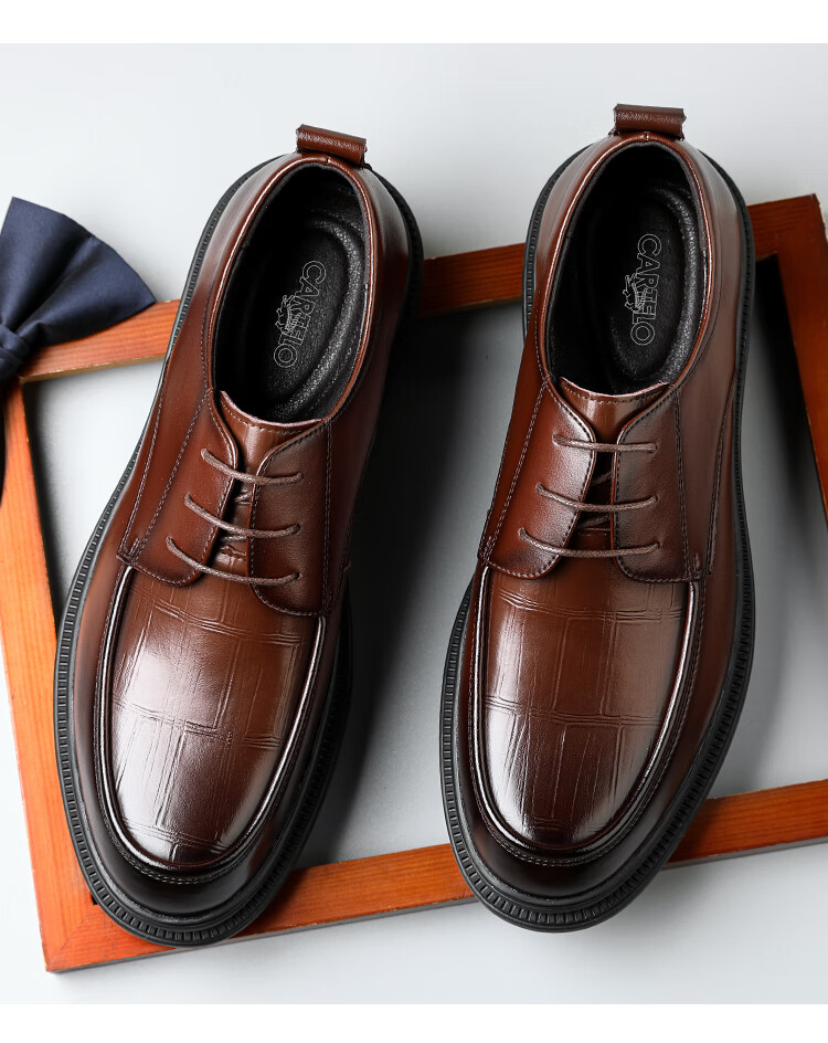 CARTELO Men's Leather Shoes, Cowhide Business Casual Leather Shoes, British Style Thick-Soled Men's Wedding Shoes, Work Shoes, 9788 Black, Size 38 2