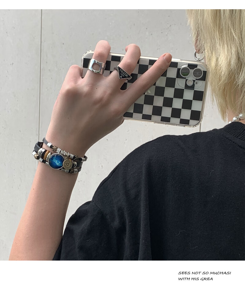 手链女新款原宿风高街小众设计感高街嘻哈手工编织绳手链复古手链紫色