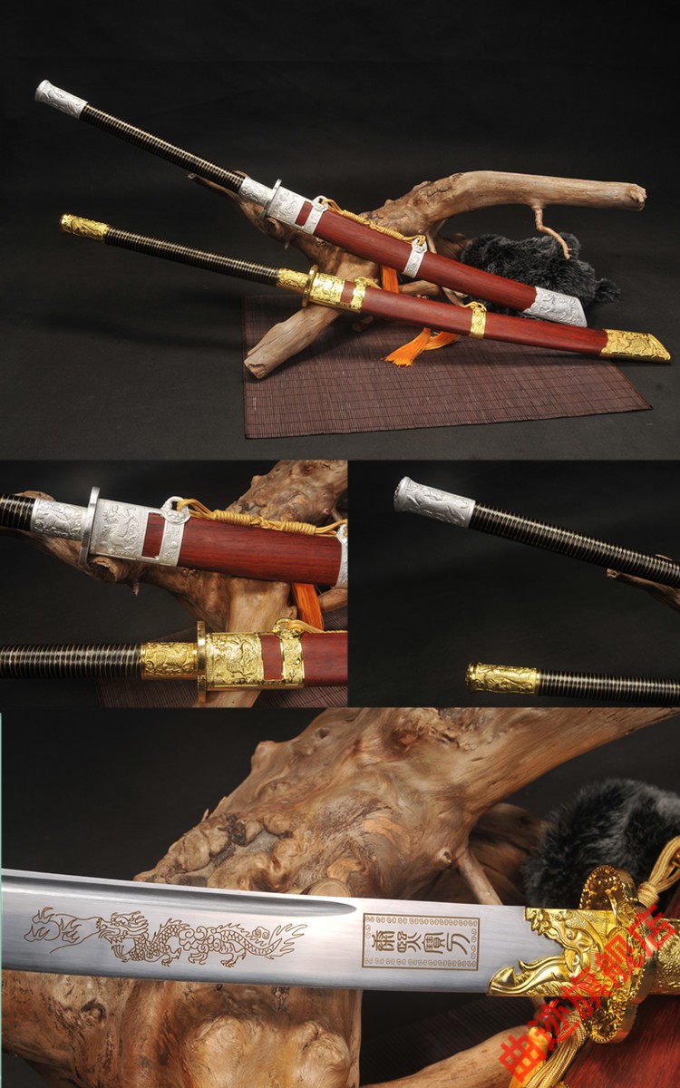 曲迹轻奢高端龙泉市康熙战刀一体花纹钢宝刀镇宅冷高锰钢武术刀剑未