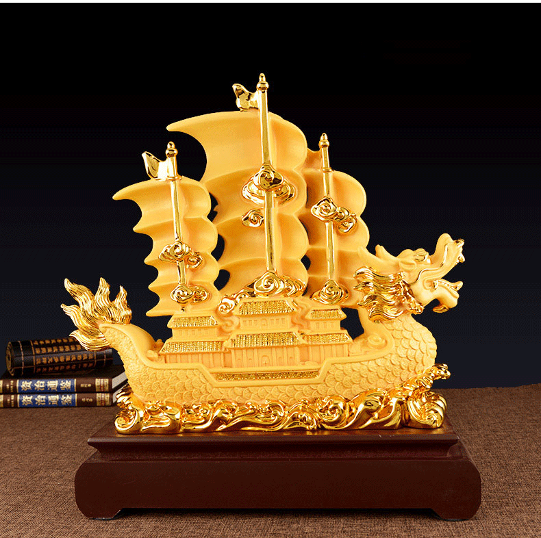 一帆风顺船摆件 办公室摆件沙金帆船招财客厅工艺品家居摆设乔迁新居