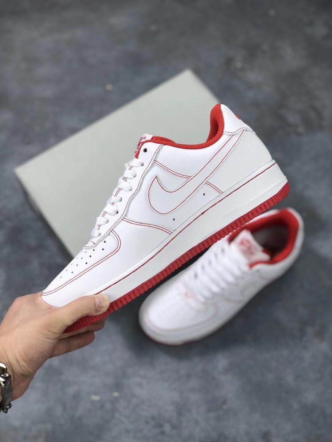 af1红白小洛克公园空军一号男女情侣低帮休闲运动滑板鞋红色355