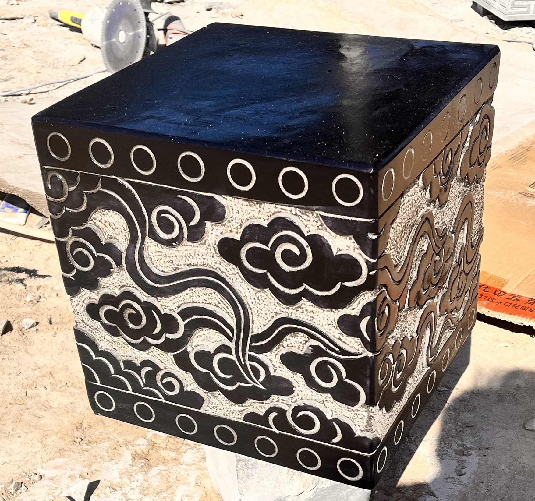 彩云柱基石方形石柱家用石墩顶柱石门口石头门墩休闲柱基石头摆件精细