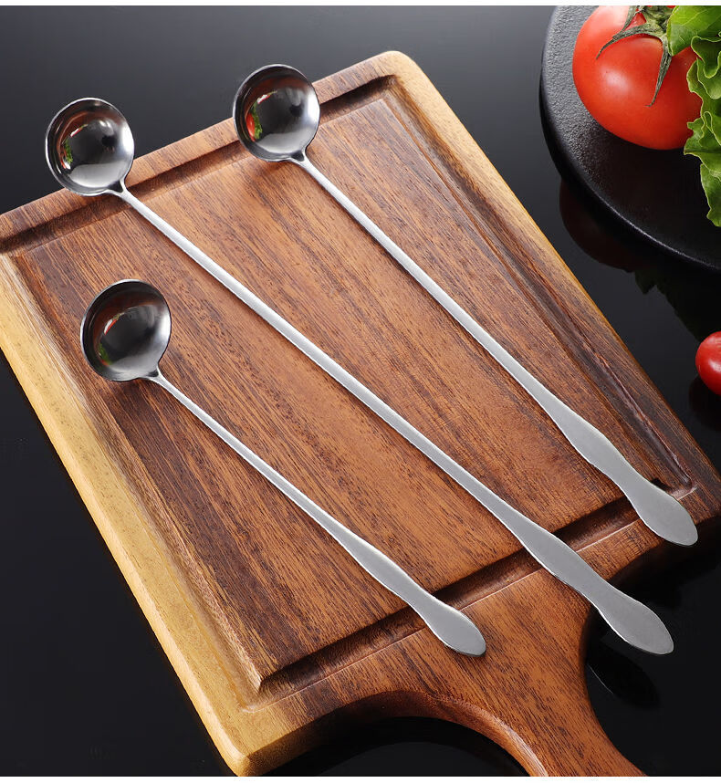 长柄勺子不锈钢调料勺加长把咖啡搅拌勺圆头小油勺餐馆厨师调味勺18cm