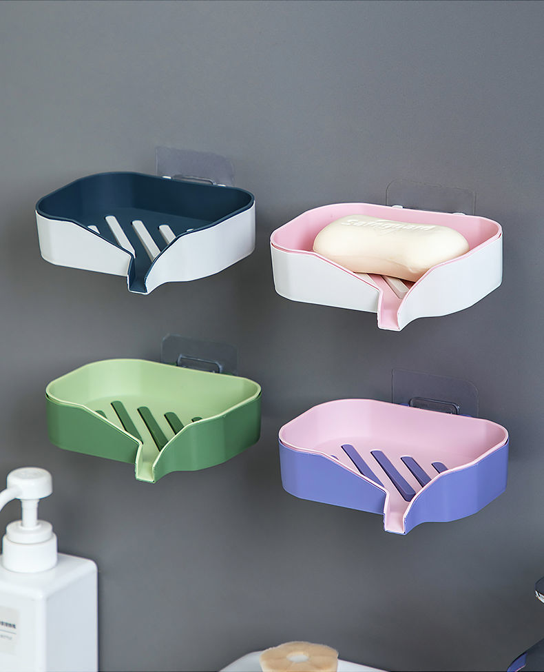 肥皂盒架子卫生间双层撞色创意沥水置物架家用壁挂式免打孔香皂盒绿色