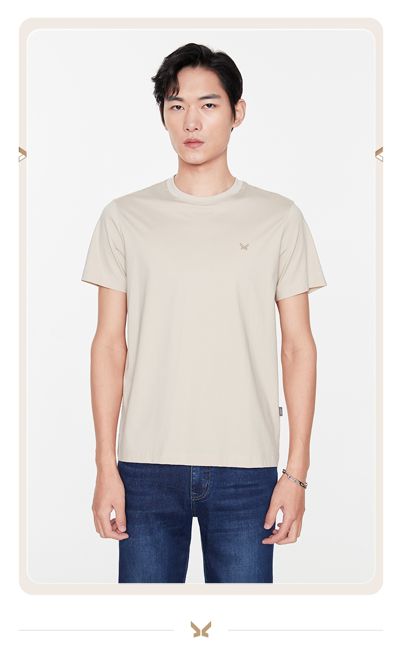 【商场同款】九牧王男装短袖t恤男2022春季圆领薄款纯色简洁上衣男m