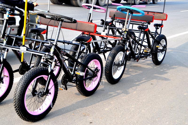 双人自行车情侣旅游观光多人两人骑自行车四轮六轮一体轮碟刹变速联排