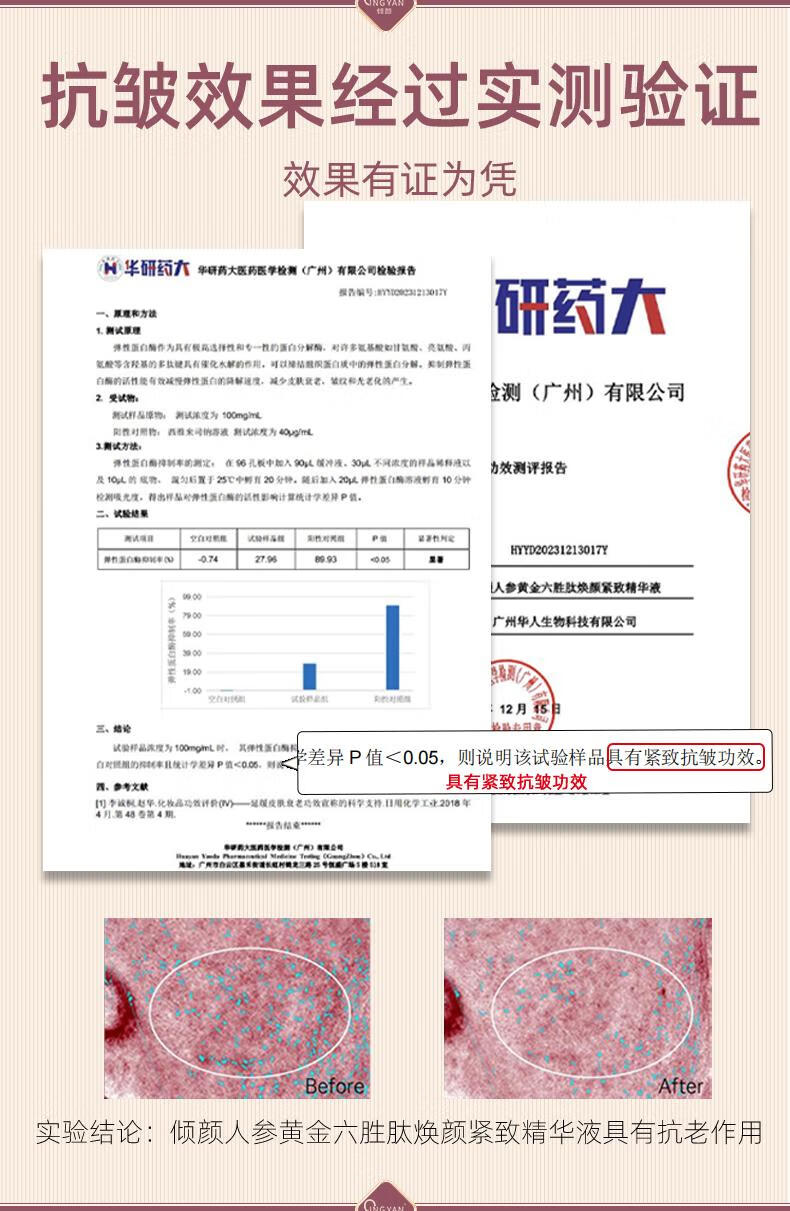 倾颜人参精华抗皱紧致精华液面部紧致抗皱提拉紧致淡纹抗防衰老护肤品 2瓶套装【单瓶29.9】