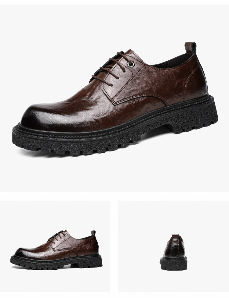 CARTELO CARTELO Hand-Grabbed Cowhide Men's Shoes, Thick-Soled Heightening Shoes, Business Casual Leather Shoes for Men, 9790 Black, Size 44 16