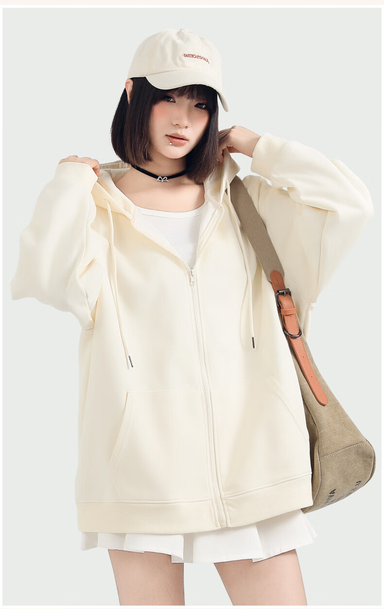 Jeanswest Women's Hooded Zip-Up Sweatshirt 2026 Spring New Casual Loose Campus Trendy Petite Jacket 11