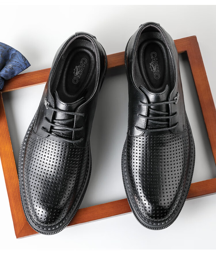 CARTELO British Trendy Plaid Formal Shoes for Men, Business Leather Shoes, Soft Cowhide Low-Top Men's Shoes 9541 Black 38 3