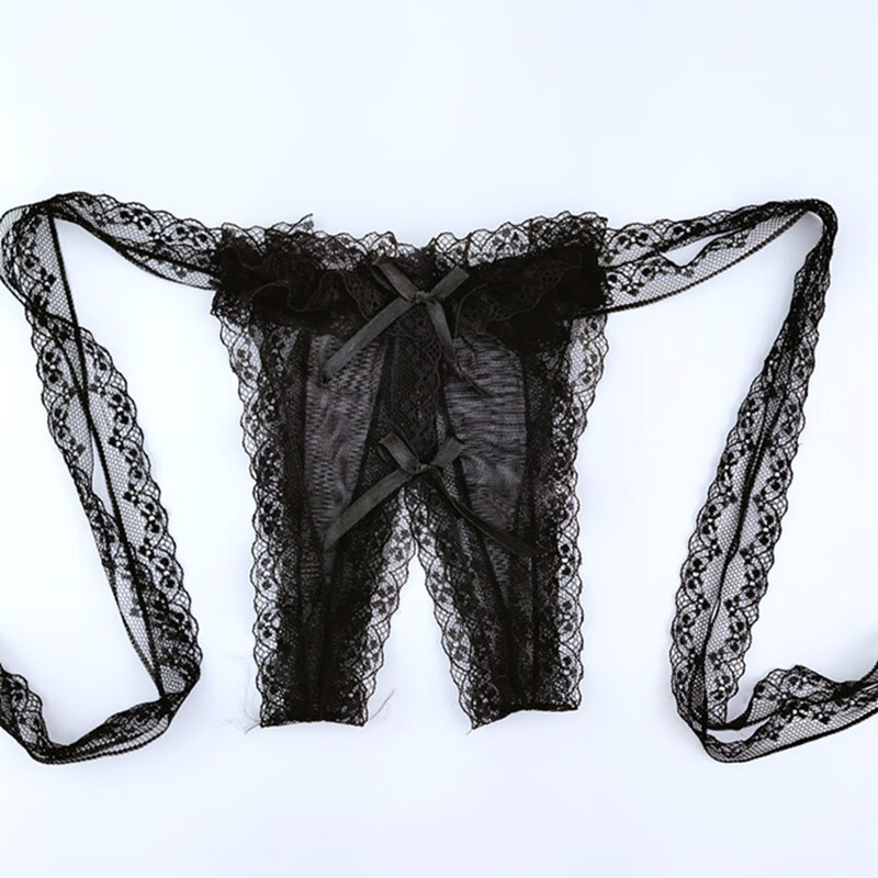 蕾丝开档内裤女性感绑带大码胖m全透明情趣网纱丁字裤t 红色 均码 80